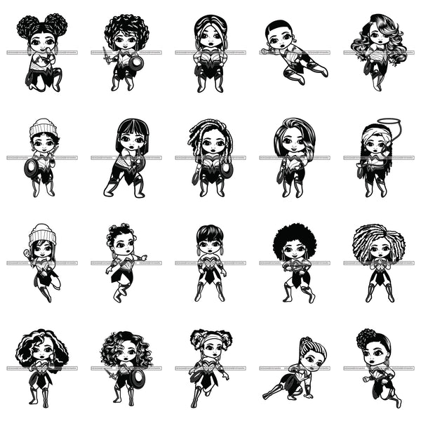 Bundle 20 Superhero Super Hero Cute Baby Girl Cape Rope Brave Cape Strong Power SVG PNG JPG Cutting Files For Silhouette Cricut Cut Cutting