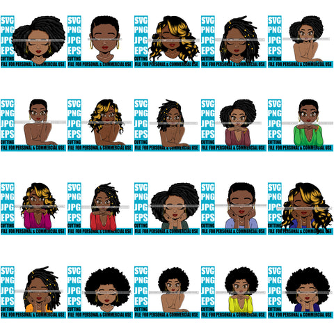 Bundle 20 Afro Cute Lili Designs For Commercial And Personal Use Black Woman Nubian Queen Melanin SVG Cutting Files For Silhouette Cricut and More