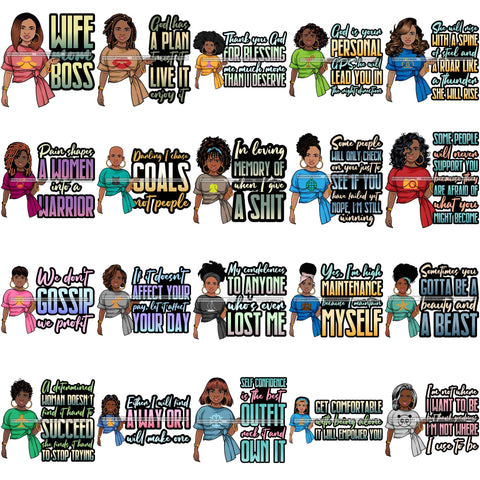 Bundle 20 Afro Lola Life Quotes Fashion Model Beauty Stylish Trendy Girl Glamour Vogue .SVG Clipart Vector Cutting Files For Silhouette Cricut and More!