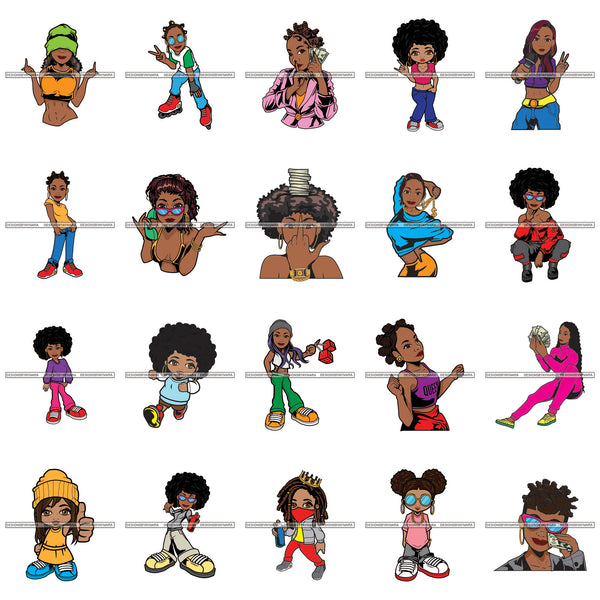 Bundle 20 Bantu Knots Melanin Gangster Hustler Gangster Woman Spray Paint Graffiti Designs For T-Shirt and Other Products SVG PNG JPG Cutting Files For Silhouette Cricut and More!