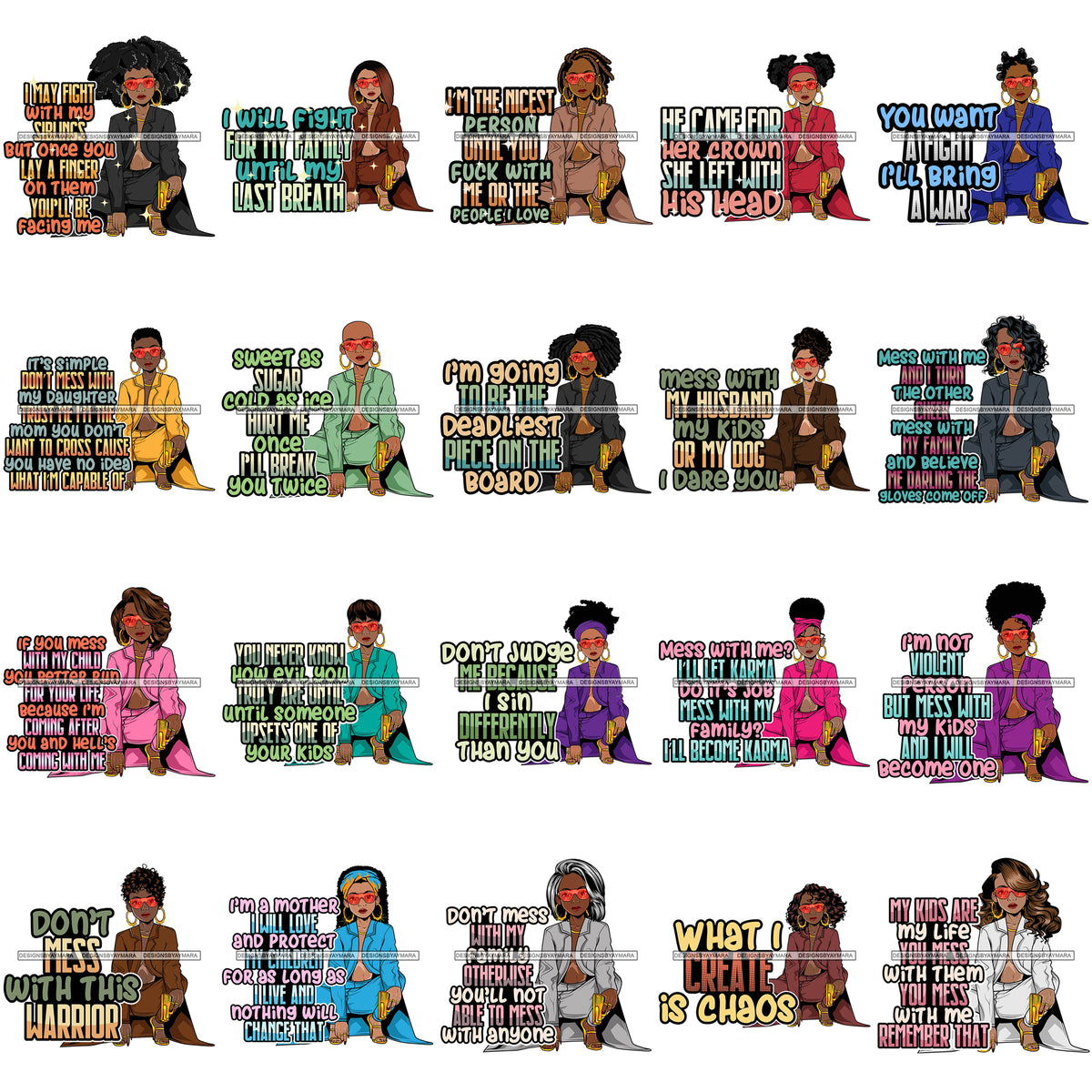 Bundle 20 Afro Lola Gangster Lady Caring Gun Don't Mess With My Family ...