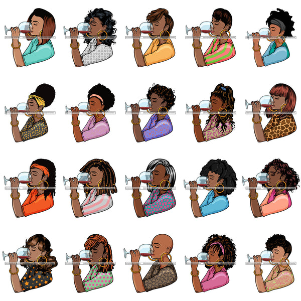 Bundle 20 Afro Lola Drinking Wine Life Relax Chilling SVG Cutting Files For Silhouette Cricut and More! Amazing Graphics!