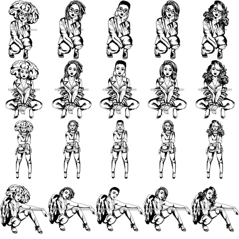 Bundle 20 Afro Lola Mad Hustle Queen Melanin Ebony Fashion Urban Girl .SVG Cutting Files For Silhouette Cricut and More!