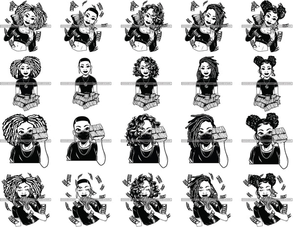 Bundle 20 Lola Gangster Hustler Stock Of Money Face Mask Savage Melanin Queen SVG PNG JPG Cutting Files For Silhouette Cricut and More!