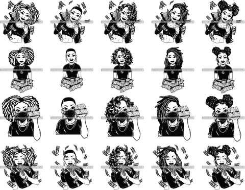 Bundle 20 Lola Gangster Hustler Stock Of Money Face Mask Savage Melanin Queen SVG PNG JPG Cutting Files For Silhouette Cricut and More!