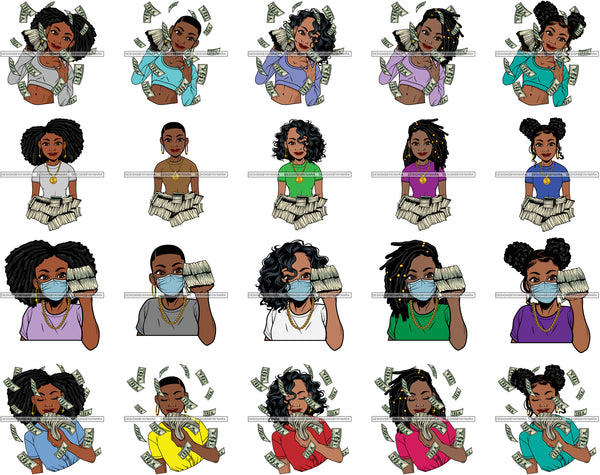 Bundle 20 Lola Gangster Hustler Stock Of Money Face Mask Savage Melanin Queen SVG PNG JPG Cutting Files For Silhouette Cricut and More!