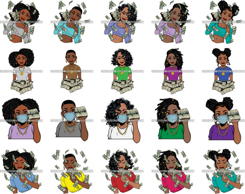 Bundle 20 Lola Gangster Hustler Stock Of Money Face Mask Savage Melanin Queen SVG PNG JPG Cutting Files For Silhouette Cricut and More!