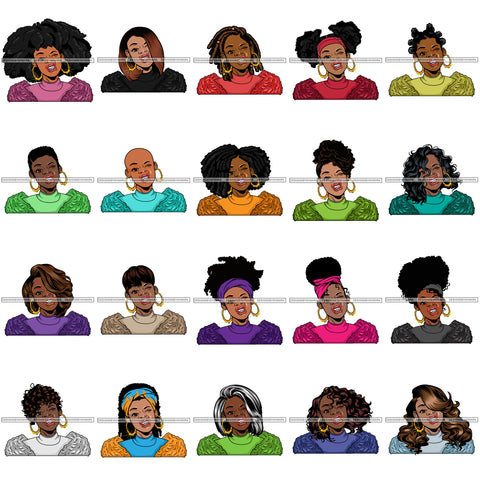 Bundle 20 Afro Lola Urban Babe Hot Girl Black Woman Face Swag Bamboo Earrings Hip Hop Girl .SVG Cutting Files For Silhouette Cricut and More!