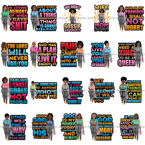 Bundle 20 Afro Lola Life Quotes Fashion Trendy Girl Glamour Vogue .SVG Clipart Vector Cutting Files For Silhouette Cricut and More!