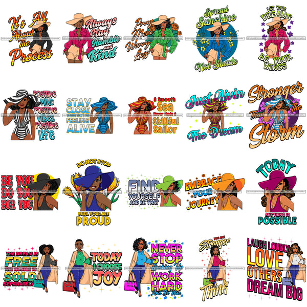 Bundle 20 Classy Lola Wearing Fashion Hat Positive Life Quotes Melanin Queen Brown Sugar Dope Diva .SVG Cut Files For Silhouette Cricut and More!