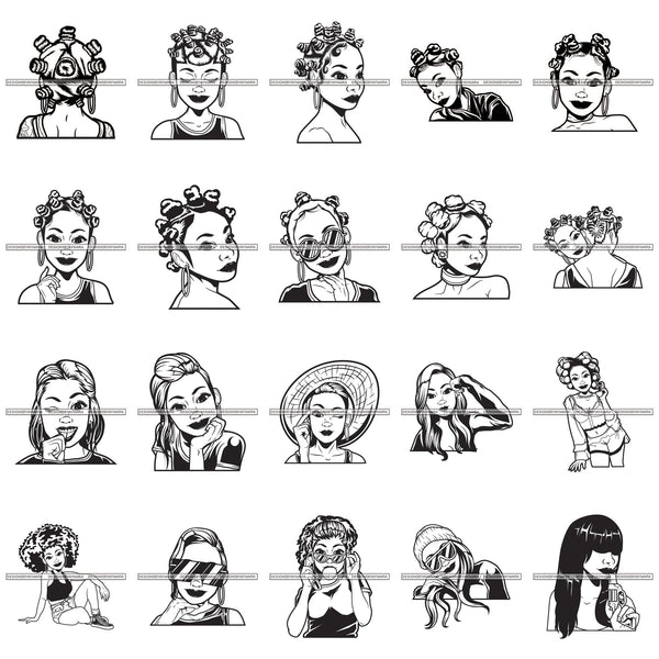 Bundle 20 Bantu Knots Hairstyle Black Woman Melanin Girls Beauty Salon SVG JPG PNG Vector Clipart Cricut Silhouette Cut Cutting