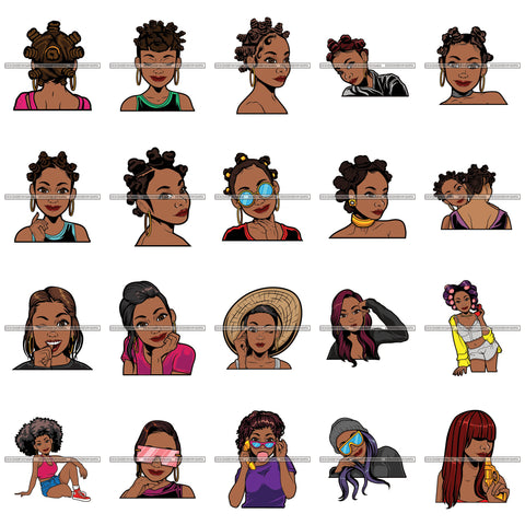 Bundle 20 Bantu Knots Hairstyle Black Woman Melanin Girls Beauty Salon SVG JPG PNG Vector Clipart Cricut Silhouette Cut Cutting