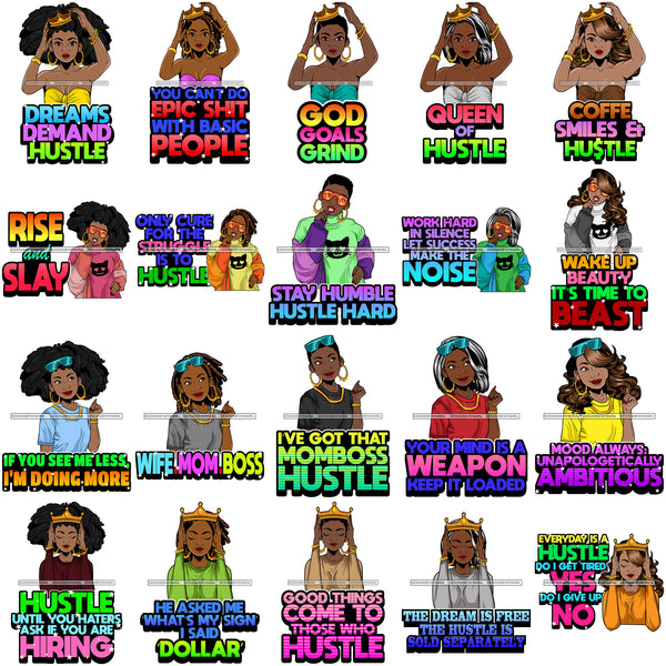 Bundle 20 Afro Lola Mom Wife Boss Lady Hustle Life Quotes .SVG Cutting Files For Silhouette Cricut and More!
