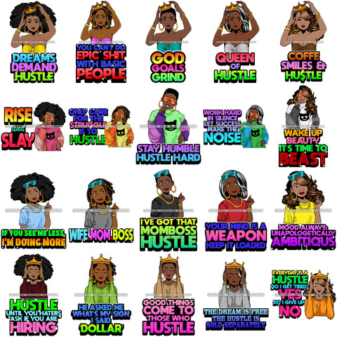 Bundle 20 Afro Lola Mom Wife Boss Lady Hustle Life Quotes .SVG Cutting Files For Silhouette Cricut and More!