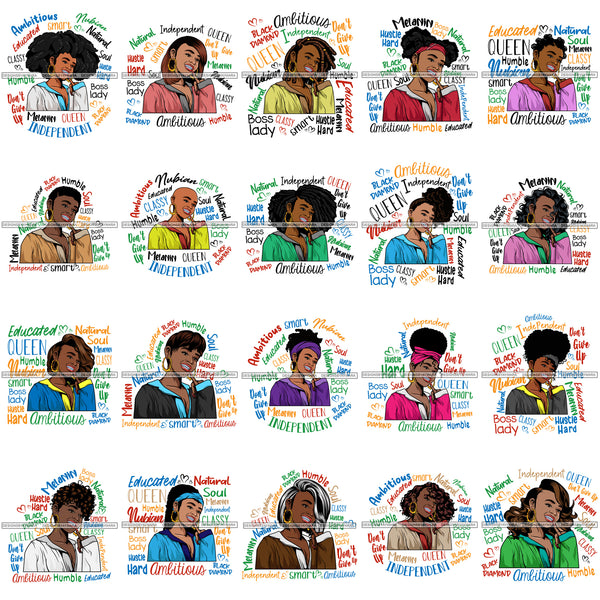 Bundle 20 Afro Lola Diamond Teeth Hustle Goddess Life Quotes Urban Girl Pretty Woman .SVG Cutting Files For Silhouette Cricut and More!