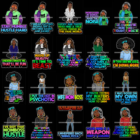 Bundle 20 Afro Lola Hustle Grind Queen Life Quotes Black Background Layer .SVG Cutting Files For Silhouette Cricut and More!