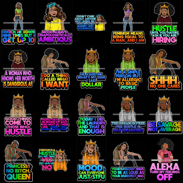 Bundle 20 Afro Lola Hustle Grind Queen Life Quotes Black Background Layer .SVG Cutting Files For Silhouette Cricut and More!
