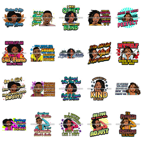 Bundle 20 Afro Lola I was Quiet But I was Not Blind Life Quotes SVG JPG PNG Cutting Files For Silhouette Cricut and More