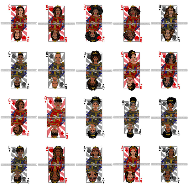 Bundle 20 Afro Queen Lola Ace Casino Design Blackjack Poker Gambling Crown Royal SVG Cutting Files For Silhouette Cricut and More!