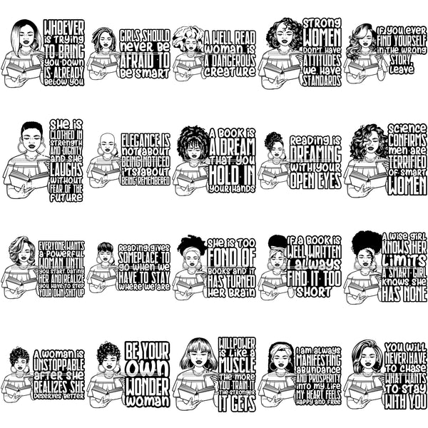 Bundle 20 Lola Reading Smart Woman Quotes Be Your Own Wonder Woman Quotes SVG PNG JPG Cutting Files For Silhouette Cricut and More!