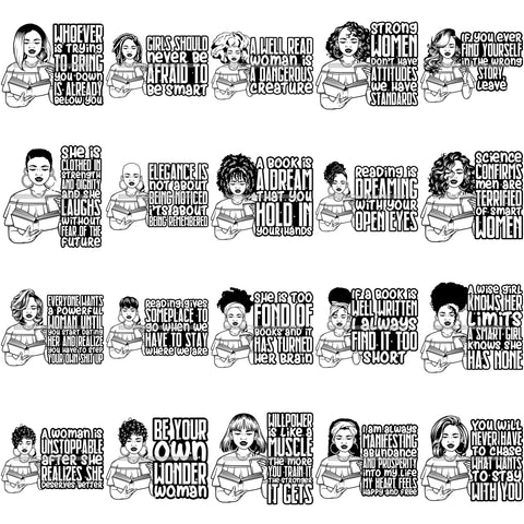 Bundle 20 Lola Reading Smart Woman Quotes Be Your Own Wonder Woman Quotes SVG PNG JPG Cutting Files For Silhouette Cricut and More!