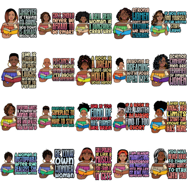 Bundle 20 Lola Reading Smart Woman Quotes Be Your Own Wonder Woman Quotes SVG PNG JPG Cutting Files For Silhouette Cricut and More!