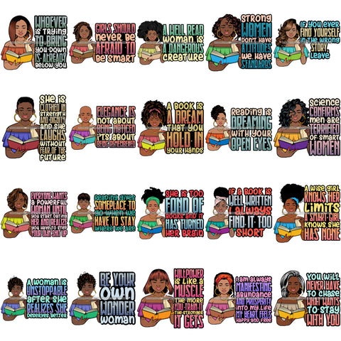 Bundle 20 Lola Reading Smart Woman Quotes Be Your Own Wonder Woman Quotes SVG PNG JPG Cutting Files For Silhouette Cricut and More!