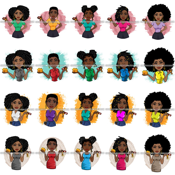 Bundle 20 Afro Lola Realtor Real State Broker House For Sale Rent Sold Melanin Afro Woman Layered Designs SVG JPG PNG Layered Cutting Files For Silhouette Cricut and More