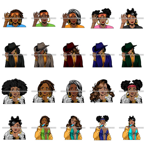 Bundle 20 Afro Lola Elegant Glamour Fashion Model Black Woman .SVG Cutting Files For Silhouette Cricut and More!