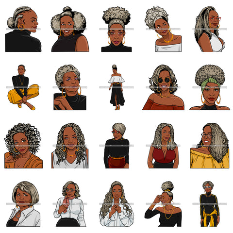 Bundle 20 Adult Woman Older lady Classy Mature Elderly Grey Hair SVG Cutting Files For Silhouette Cricut and More!