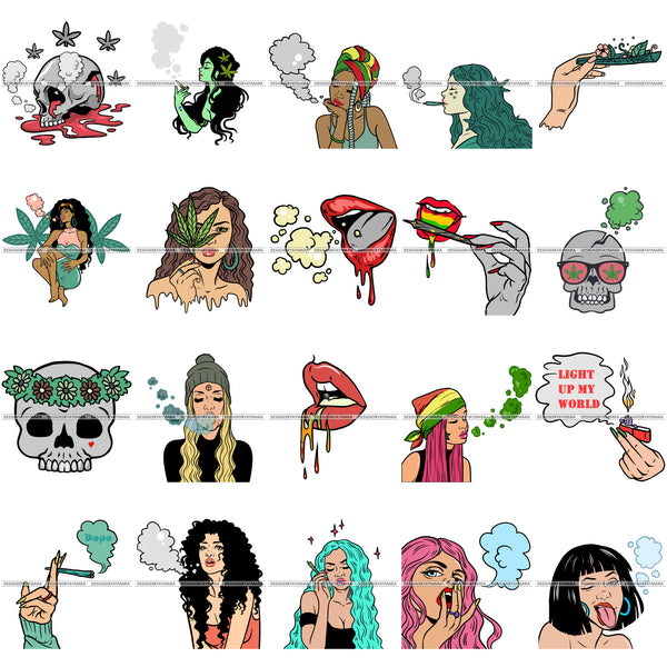 Bundle 20 420 Cannabis Hashish Weed Leaf Grass Marijuana Dispensary Mary Jane Hemp Pot Joint Blunt Stoned High Life SVG Cutting Files