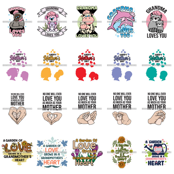 Bundle 20 Happy Mothers Day Celebration Grandma Mommy Granny Cute Quotes SVG JPG PNG Vector Clipart Cricut Silhouette Cut Cutting
