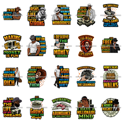 Bundle 20 Hustler Man Hard Worker Hustling I Have A Millionaire Mind Savage Quotes SVG PNG JPG Cutting Files For Silhouette Cricut and More!