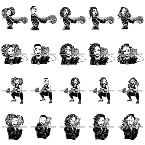 Bundle 20 Afro Gangster Hustler Lola Holding 100 Dollar Bill Showing Up Money Stacks Savage SVG Cutting Files For Silhouette Cricut and More!
