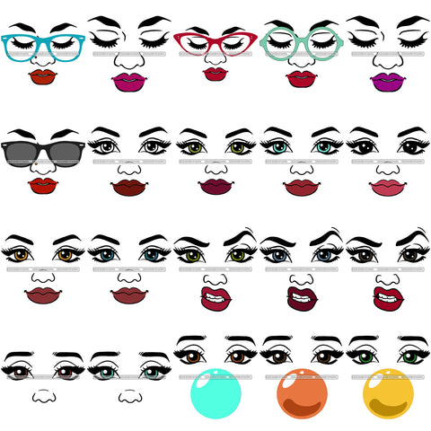 Bundle 20 Beautiful Woman Only Face Make Up Model Lips Eyes Eyelashes Layered SVG Black Girl Magic Melanin Popping Hipster Girls SVG JPG PNG Cutting Files For Silhouette Cricut and More