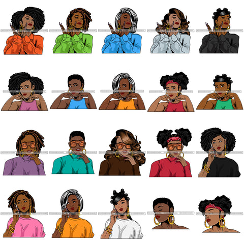 Bundle 20 Afro Lola Street Urban Girl Queen Boss Lady Black Woman Nubian Melanin Popping  SVG Cutting Files For Silhouette Cricut and More