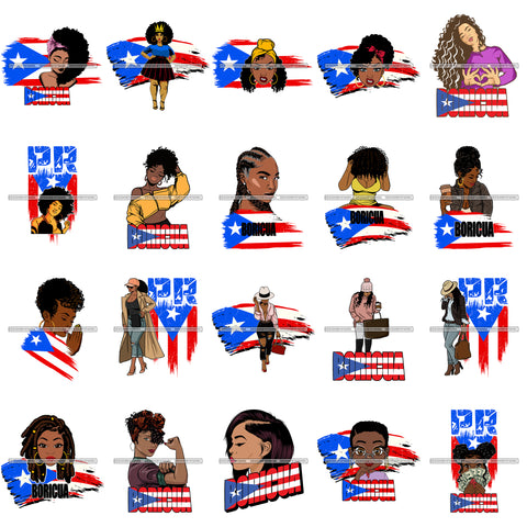 Bundle 20 Puerto Rico Boricua Goddess Melanin Pretty Woman Melanin Black Girl Magic Nubian PNG JPG SVG Cutting Files For Silhouette Cricut and More!