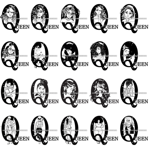 Bundle 20 Afro QUEEN Power Sparkles Melanin Black Girl Magic Melanin Nubian B/W PNG JPG SVG Cutting Files For Silhouette Cricut and More!
