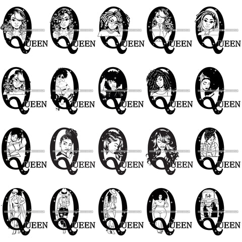 Bundle 20 Afro QUEEN Power Sparkles Melanin Black Girl Magic Melanin Nubian B/W PNG JPG SVG Cutting Files For Silhouette Cricut and More!