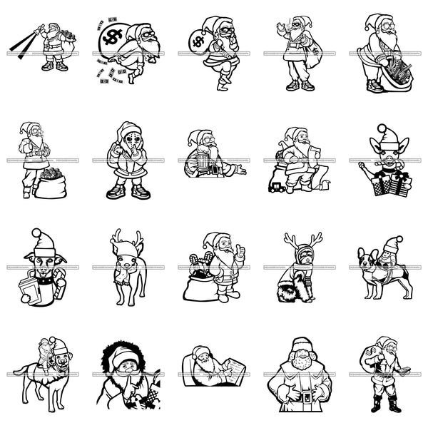 Bundle 20 Gangster Santa Claus Gangsta Gold Chain Money Bag Cash Gifts Surprise Merry Christmas Happy Holyday Santa Outfit Santa Hat SVG PNG JPG Cut Files For Silhouette Cricut and More!