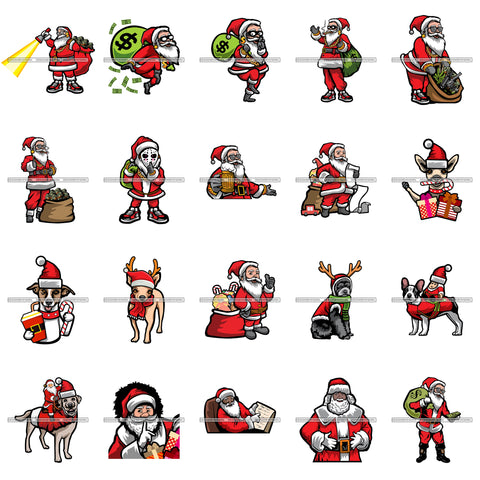 Bundle 20 Gangster Santa Claus Gangsta Gold Chain Money Bag Cash Gifts Surprise Merry Christmas Happy Holyday Santa Outfit Santa Hat SVG PNG JPG Cut Files For Silhouette Cricut and More!