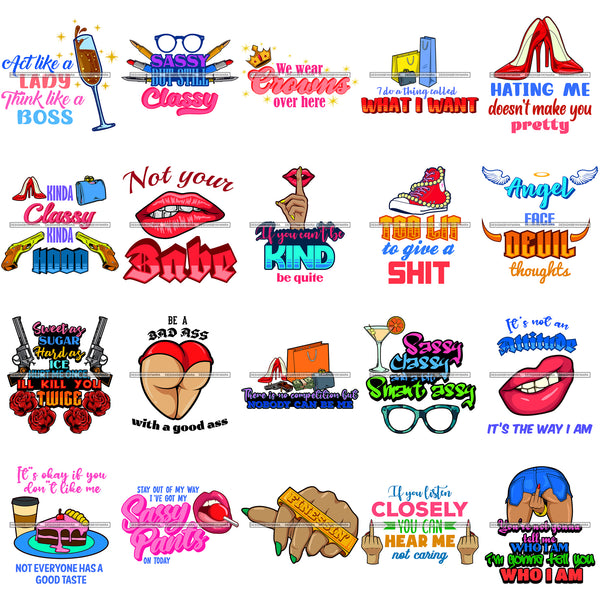 Bundle 20 Sassy Melanin Classy Finessing Boss Lady Quotes SVG PNG JPG Cutting Files For Silhouette Cricut and More!