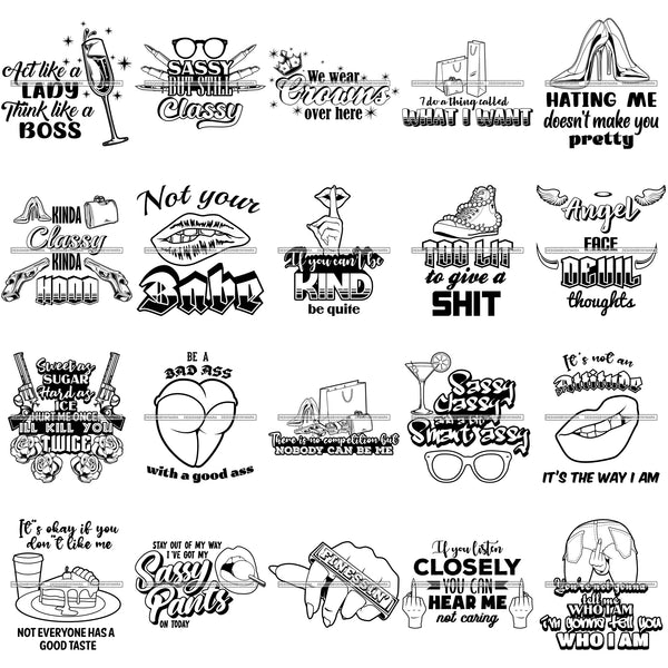 Bundle 20 Sassy Melanin Classy Finessing Boss Lady Quotes BW SVG PNG JPG Cutting Files For Silhouette Cricut and More!