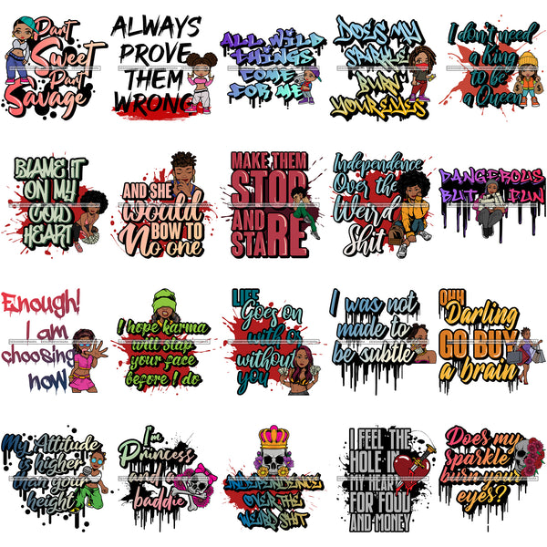 Bundle 20 Sassy Sarcastic Life Quotes SVG PNG JPG Cut Files For Silhouette Cricut and More!