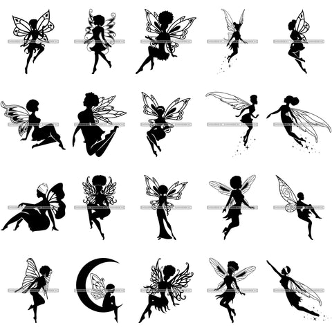 Bundle 20 Afro Silhouette Fairy Wings Fantasy Flying .SVG Cut Files For Silhouette Cricut and More!