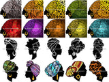 Bundle 20 Afro Woman Silhouette Headband Scarf Headwrap African Pattern Background Black Girl Magic Melanin Nubian SVG JPG PNG Cutting Files For Silhouette Cricut and More