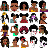 Bundle 20 Afro Woman SVG Hot Selling Designs Black Girl Magic Melanin Popping Hipster Girls SVG JPG PNG Layered Cutting Files For Silhouette Cricut and More
