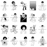 Bundle 20 Black Princess Long Dress Afro Hairstyle Cartoon Illustration Hero's Fantasy Animation Fairy Black Figure Designs For T-Shirt and Other Products SVG PNG JPG Cutting Files For Silhouette Cricut and More!