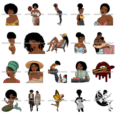 Bundle 20 Melanin Love Couple Goals Mermaid Fairy Moon Designs For T-Shirt and Other Products SVG PNG JPG Cutting Files For Silhouette Cricut and More!