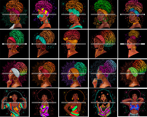 Bundle 20 Afro Woman Wearing Turban Quotes Passionate Talented Black Girl Magic Unique Designs JPG PNG